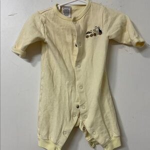 Starting Out Yellow Kids One Piece with Train Embroidery Y2K